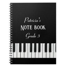 Caderno Espiral Teclado Piano e texto personalizável preto e branc