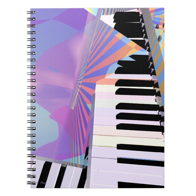 Caderno Espiral Teclados Abstratos e Listras (Frente)
