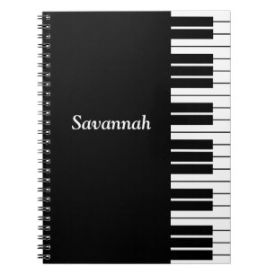 Caderno Espiral Teclas do Teclado do Piano, Preto e Branco