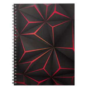 Caderno Espiral tecnão futurista abstrato negro de polígono vermel