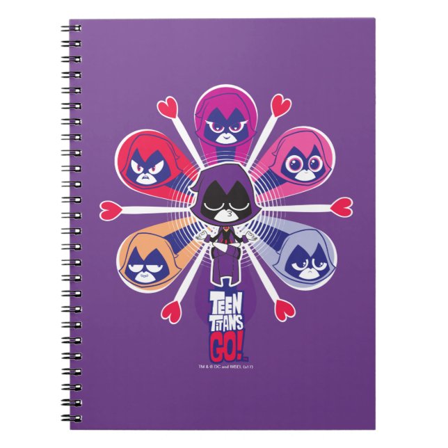 Caderno Espiral Teen Titans Go! | Emoticlones de Raven (Frente)