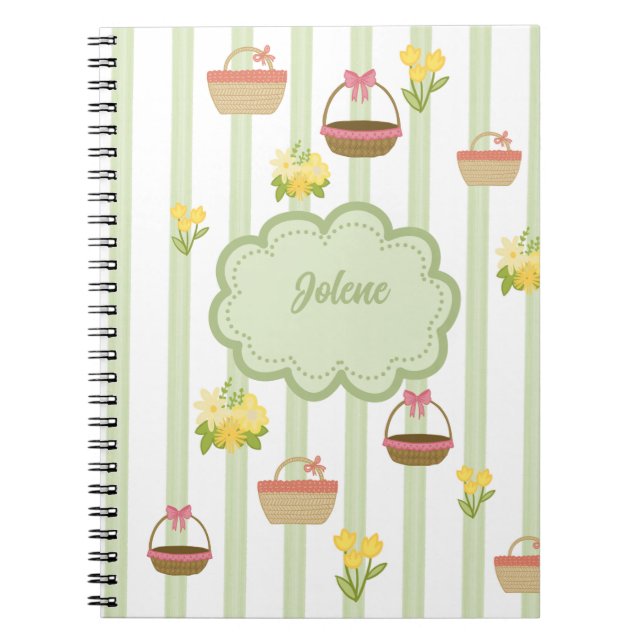 Caderno Espiral Tema de coquetes Florais e cestos (Frente)