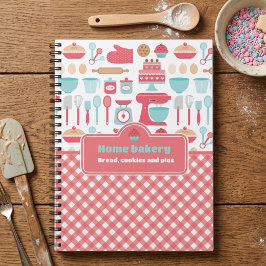 Caderno Espiral Tema de Cozinha Fofo Assado Xadrez Vermelho