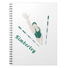Caderno Espiral Tema de Nadação da Ilustração Nadadora Verde Moder