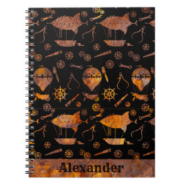 Caderno Espiral Tema de nave enferrujada Colorida Steampunk Seu No
