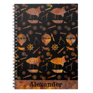 Caderno Espiral Tema de nave enferrujada Colorida Steampunk Seu No