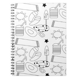 Caderno Espiral Tema de Praia de Verão Padrão de Desenhos 