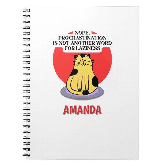 Caderno Espiral Tema de Procrastinação do Meme do Gato  (Frente)