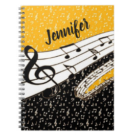 Caderno Espiral tema musical personalizado em ouro