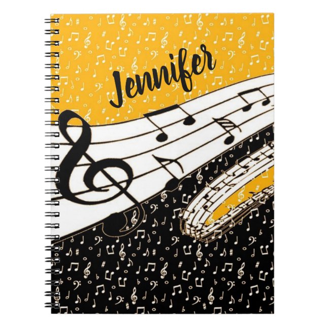 Caderno Espiral tema musical personalizado em ouro (Frente)