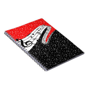 Caderno Espiral tema musical vermelho e preto