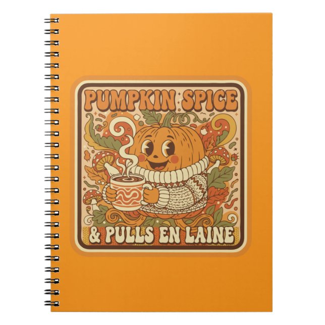 Caderno Espiral Tempero de Abóbora & Clima de Suéter Retrô Outono (Frente)