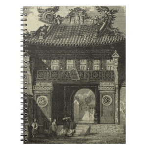 Caderno Espiral Templo Imperial Asiático em Preto e Branco