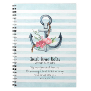 Caderno Espiral Tempo Silencioso do Monograma de Âncora Floral Ele