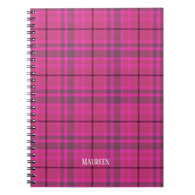 Caderno Espiral Tendência personalizada de cor-de-rosa e xadrez pú (Frente)