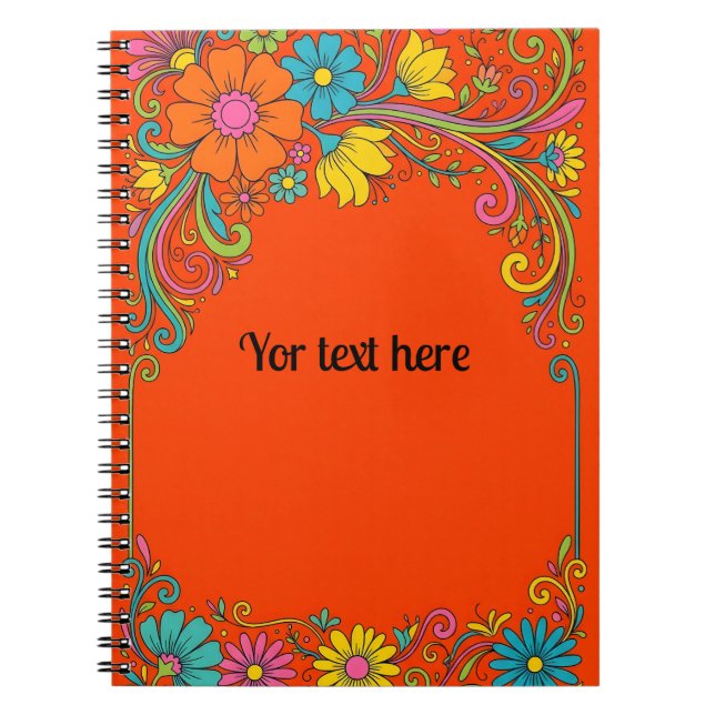 Caderno Espiral Tendrils de Flor Poderosa Retrô - Moldura de Etiqu (Frente)