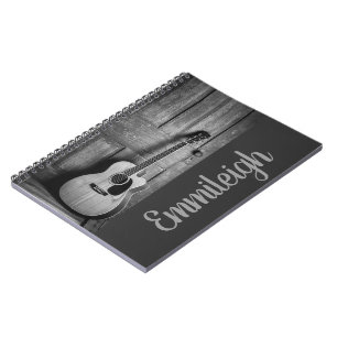 Caderno Espiral Tendy Black White Rustic Guitar Script