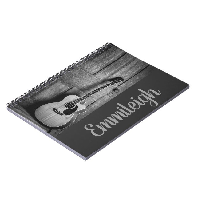 Caderno Espiral Tendy Black White Rustic Guitar Script (Left Side)