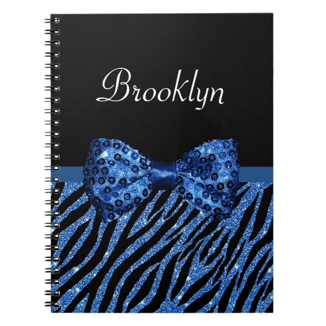 Caderno Espiral Tendy Blue Zebra Imprima FAUX Glitz Arco Com Nome (Frente)