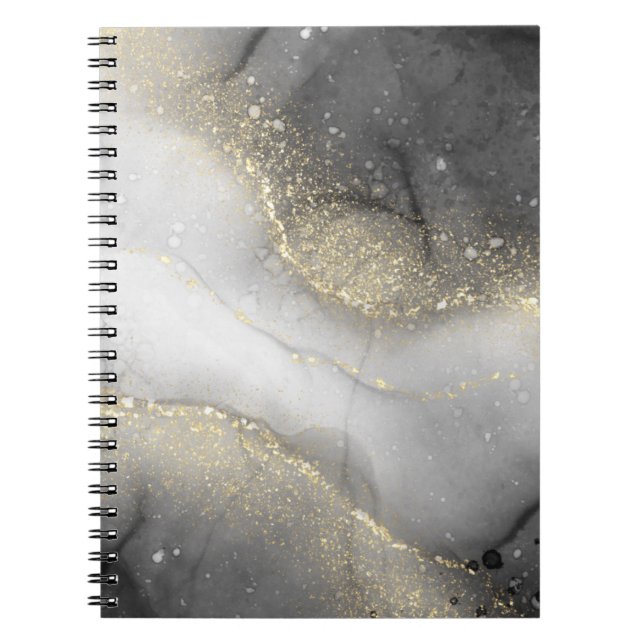 Caderno Espiral Tendy Silver e Dourado Padrão Marble (Frente)