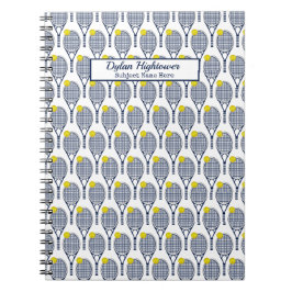 Caderno Espiral Tênis Racquet | Nome branco do padrão de esfera | 