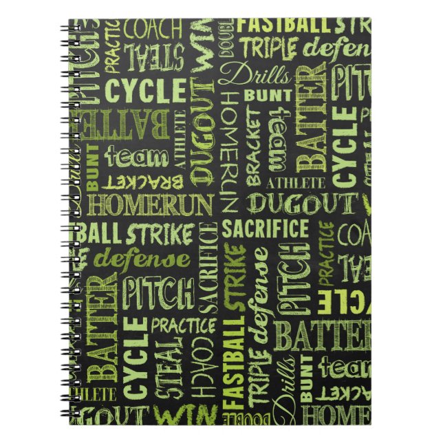 Caderno Espiral Termos do softball de Fastpitch no quadro (Frente)