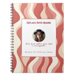 Caderno Espiral Terra Cota Personalizada e Padrão de Onda Creme