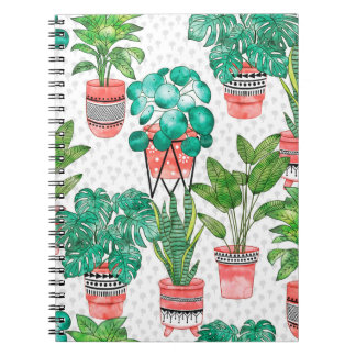 Caderno Espiral Terra cotta Potes Plantas aquáticas sem costura 
