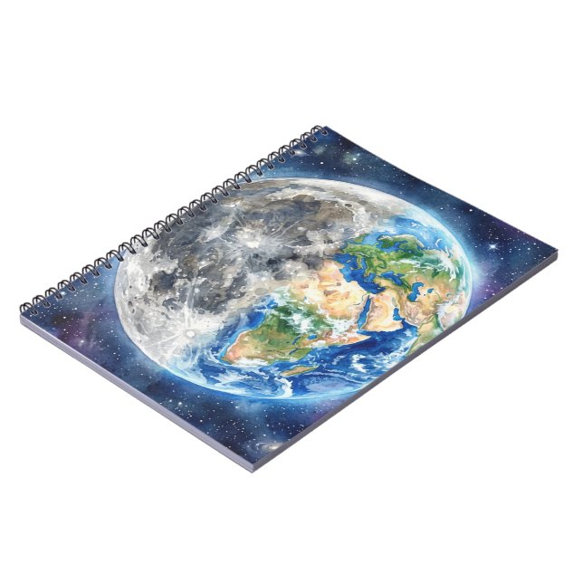 Caderno Espiral Terra & Lua Aquarela Galáxia Design Celestial (Left Side)