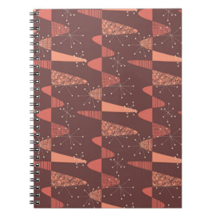Caderno Espiral Terracotta cores ondas e estrelas padrão sem cost
