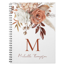 Caderno Espiral Terracotta Florals Monograma Nome inicial
