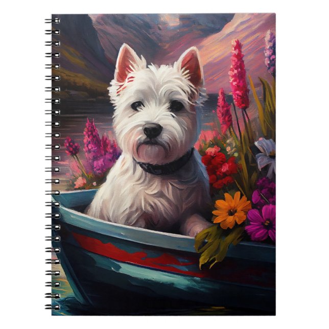 Caderno Espiral Terrier Branco do West Highland em Barco (Frente)
