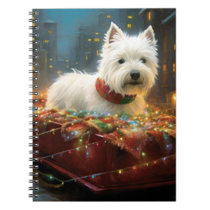 Caderno Espiral Terrier Branco do West Highland Natal Festivo
