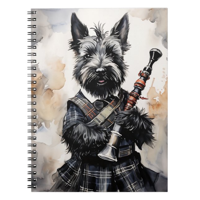 Caderno Espiral Terrier escocês de papel em uma tinta de kilt (Frente)