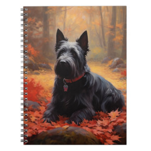 Caderno Espiral Terrier Escocês na Queda de Folhas de Outono Inspi