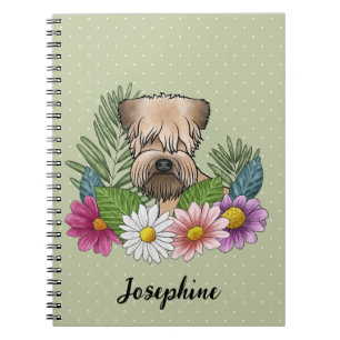 Caderno Espiral Terrier Wheaten de Capa Macia Com Flores e Nome