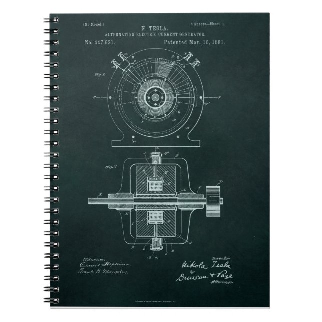 Caderno Espiral Tesla AC Motor Blueprint (Frente)