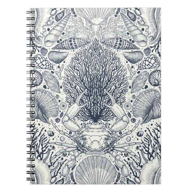 Caderno Espiral Tesouros de praia, conchas marinhas, caranguejo, c (Frente)