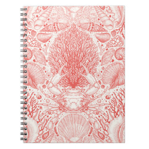 Caderno Espiral Tesouros de praia em vermelho-coral