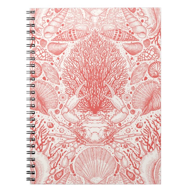 Caderno Espiral Tesouros de praia em vermelho-coral (Frente)