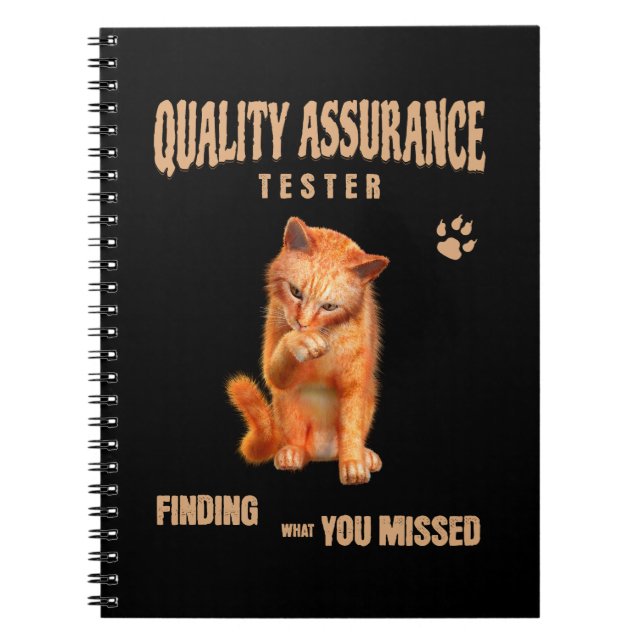 Caderno Espiral Testador de QA Humor de Gato (Frente)