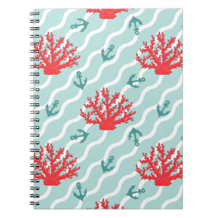Caderno Espiral Teste padrão 1 do coral vermelho