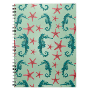 Caderno Espiral Teste padrão 2 do cavalo marinho da cerceta
