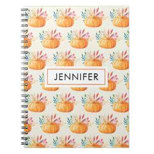 Caderno Espiral Teste padrão alaranjado bonito da abóbora da