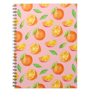 Caderno Espiral Teste padrão alaranjado da fruta da aguarela do