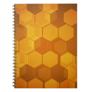 Caderno Espiral Teste padrão alaranjado do hexágono do favo de m