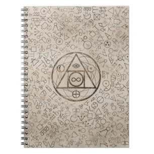 Caderno Espiral Teste padrão alquímico 3 do símbolo de pedra do