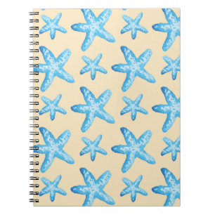 Caderno Espiral Teste padrão azul da estrela do mar da aguarela