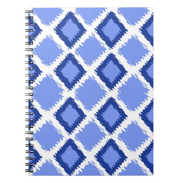 Caderno Espiral Teste padrão azul de Ikat do diamante (Frente)