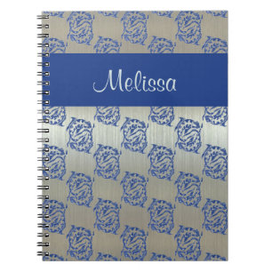 Caderno Espiral Teste padrão azul de prata dos peixes dos peixes